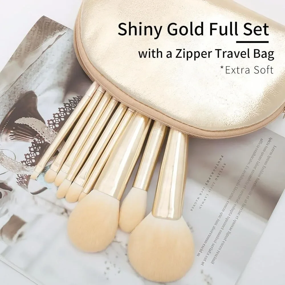 Luxury Enzo Ken 9pieces Professional Gold Cosmetic Makeup Brushes Set with Case